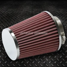 2.5" COLD/SHORT RAM INTAKE UNIVERSAL ROUND/CONE WASHABLE RED AIR FILTER+CLAMP
