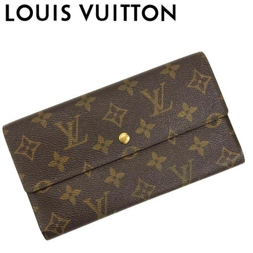 Louis Vuitton Trifold Wallet Monogram Brown PVC Leather Used From Japan
