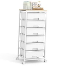 6 Drawer Rolling Storage Cart with Wooden Top and Wheels for Crafts, White