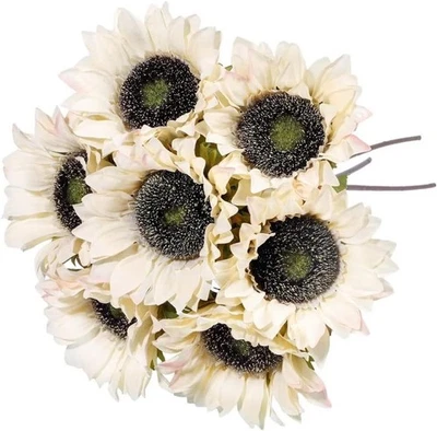 Künstliche Sonnenblumen Herbstdeko 7 Stück Weiß Seide Plastik Lange Stiel - H... - Bild 1 von 4