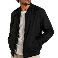 Mens Lightweight Bomber Jacket Size XL Black Minimalist Casual Zip NWOT