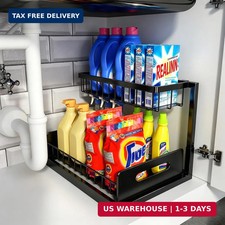 Under Sink Organizer, L-Shaped Pull Out Cabinet Organizer, Kitchen 2 Tier Meta