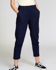 New NWT Women's RVCA Scout Striped Trouser Mid Rise Zip Button Fly Navy Size 25