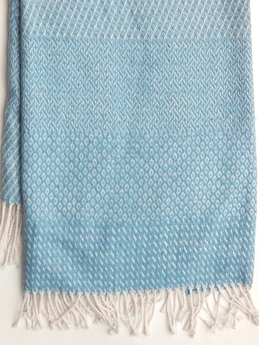 LUXURY THROW WITH FRINGE BLANKET MADE IN SPAIN BLUE 51