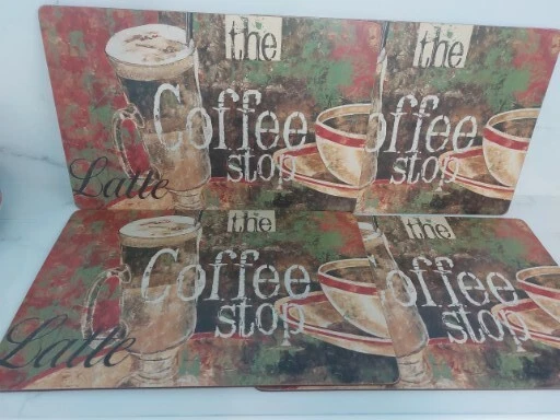 Juego de 4 manteles de corcho gruesos para cocina. Coffe Stop Latte. Foto 2 de 4
