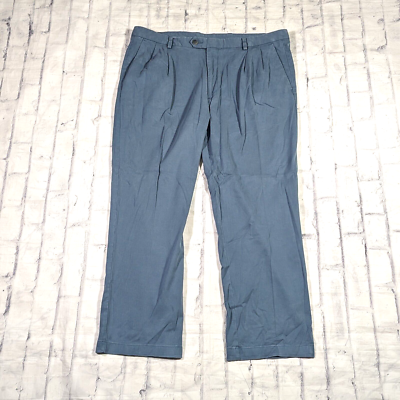 Caribbean Blue Pleated Lyocell Cotton Chinos Mens Casual Pants 42 x 28
