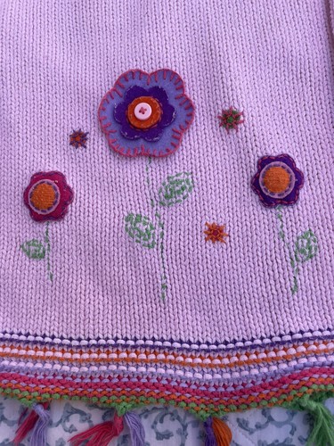 Girls 6X Jane Seymour Pink Daisy Appliqué Sweater Y2K Fringe Cotton Blend - Picture 2 of 8