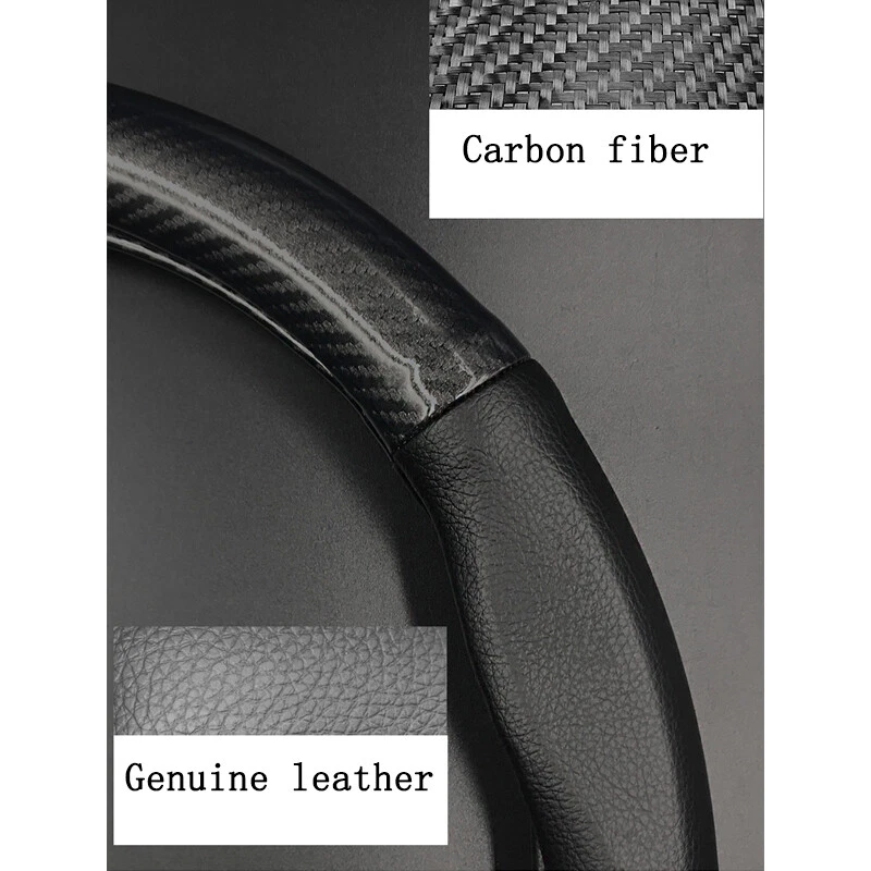 Carbon Fiber Car Steering Wheel Cover Genuine Leather 15''/38cm for Mazda Black - Image 3 of 4