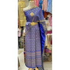 Thai Traditional Wedding Dress Cloth Skirt Top Asia Not include jewer 0001blue