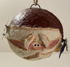 Vintage Santa Claus Round Head Ornament Papier Mache' Retro Look One-of-a-Kind