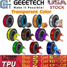 1kg/Roll GEEETECH TPU Filament Flexible Transparent 1.75mm For 3D Printer 95A US