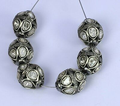 Pave Diamond Oval Rosecut Ball Beads 925 Silver Polki Beads Jewelry Findings.