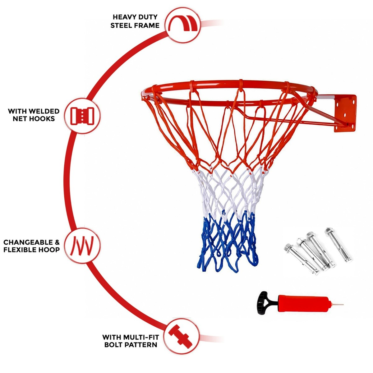 Standard 45cm Basketball Ring Hoop Solid Rim 18mm with Net