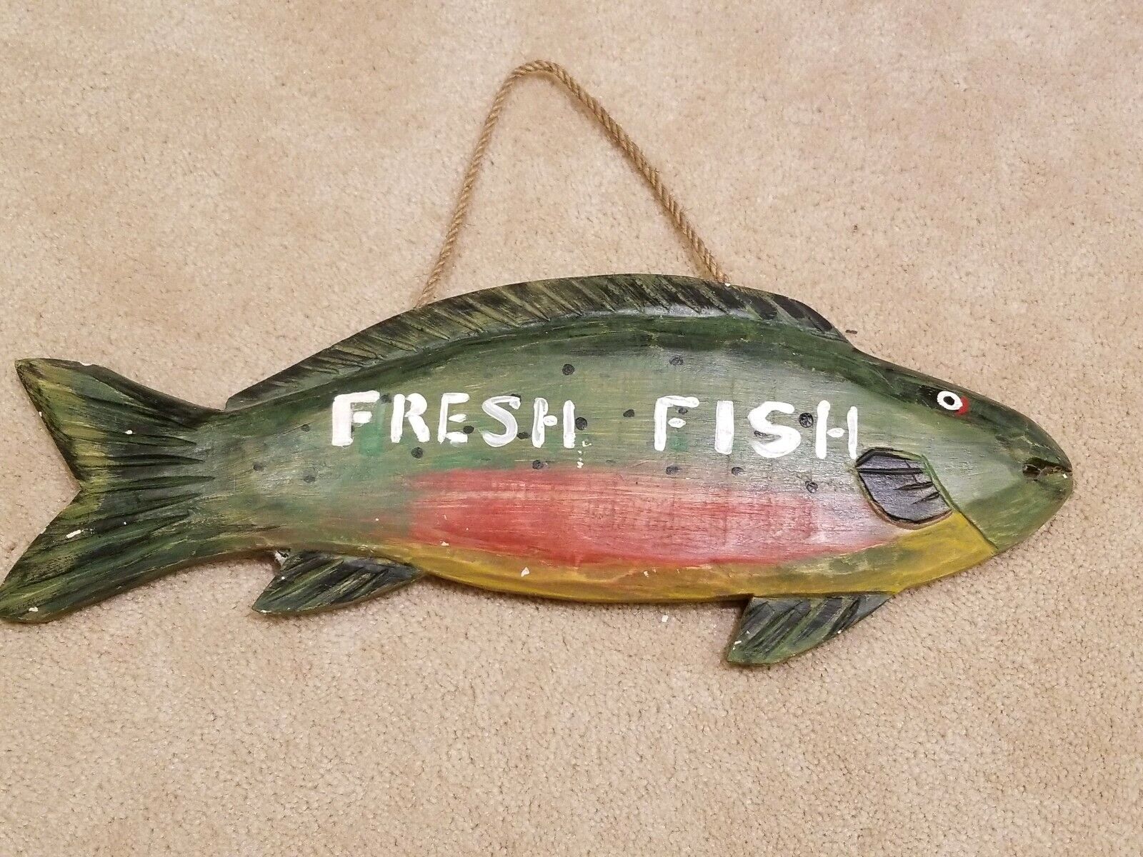 VINTAGE Wooden Hand Made Fresh Fish Restaurant Sign Rare 20 X 7 Popularne SAL