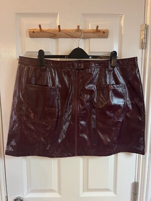 Topshop Curve Plus Burgundy Patent Shiny Mini Skirt Faux Leather