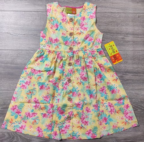 Penelope Mack Dress Kids Size 6 Yellow Hawaiian Button Up Sleeveless Girls - 第 1/7 張圖片