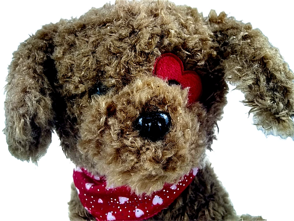 Valentine s Puppy Dog Plush Animal Heart Patch Eye Red Scarf Hearts Paws Brown