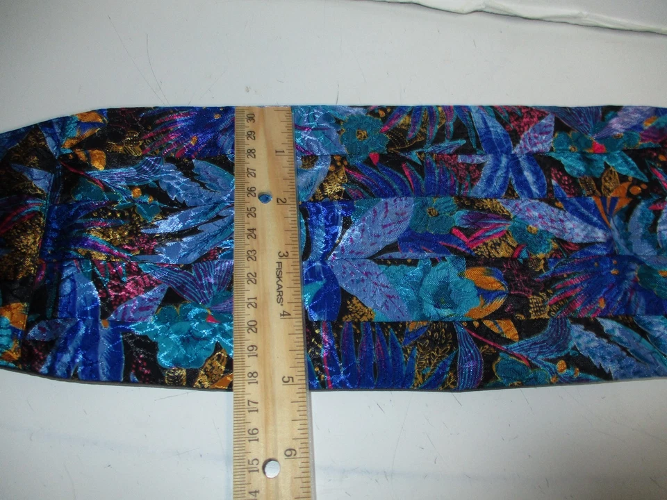 Cinturón Vintage Mel Howard Cummerbund Azul Seda/Verde Colorido Multi Cinturón 36-40" Foto 3 de 4