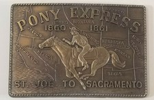 Vintage RJ Roberts Pony Express St Joe to Sacramento BELT BUCKLE