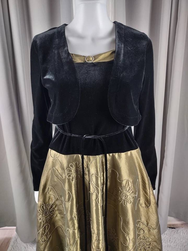 Amy's Closet Young Adult Black Gold Velvet Top, Faux Sweater Satin Dress Size 16 - Image 2 of 4