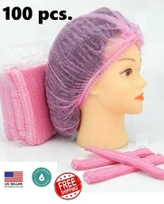 100 Disposable 18" Non-Woven Strip Mob Caps (Pink) Net Bouffant Head Covers