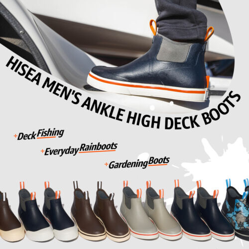 HISEA Men's Ankle Fishing Deck Boots Waterproof Chelsea Rain Boots Sport Sailing - Picture 4 of 29