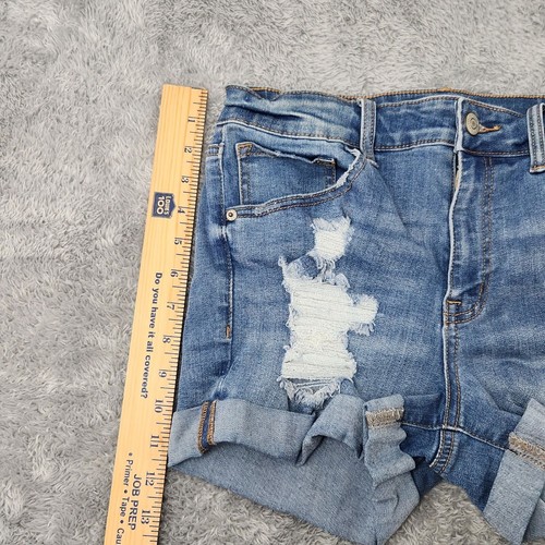Aero Denim Shorts Womens 10 Blue High Rise Midi Distressed Light Rolled Cuffs - Picture 15 of 15