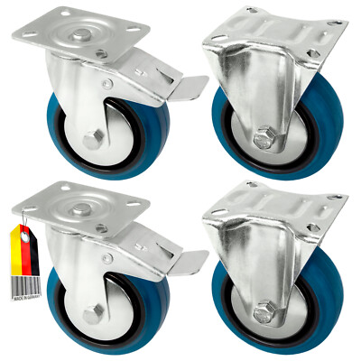 Schwerlastrollen Transportrollen Set Lenkrollen Bockrollen Blue Wheels bremse