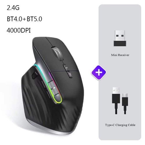 Wireless Mouse Bluetooth+2.4G Tri-Mode Mouse Mute Mice Ergonomic Gaming Mouse US - Picture 8 of 9