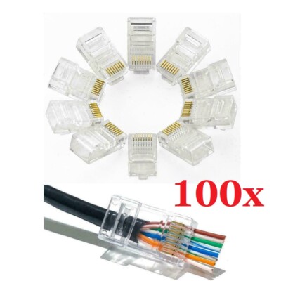 100er PACK RJ45 PRESTIGEHD CAT6 EZ CRIMP LAN NETZWERKSTECKER PASS THROUGH UTP