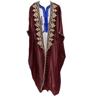 Damen 3 Viertel Ärmel Arabisch Bisht Burgunderrot Umhang Arabisches Kleid Thobe Islam...
