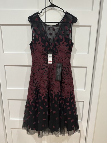 BCBG MAXAZRIA Floral Embroidered Formal Dress 8 Bordeaux Red Black Tulle NWT - Picture 5 of 10
