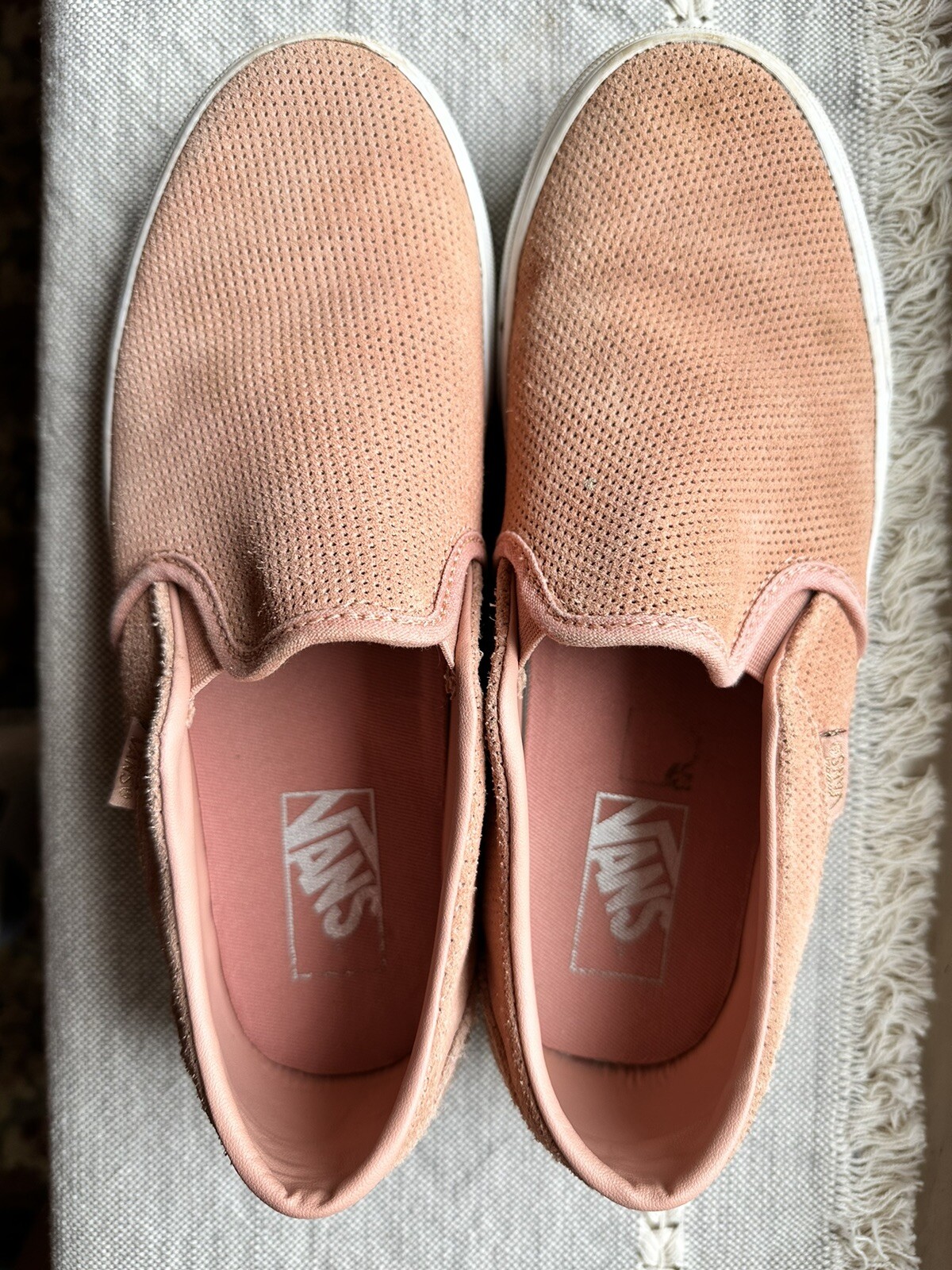 VANS ASHER Pink Perforated Suede Slip On Skate Shoes Sneakers Womens