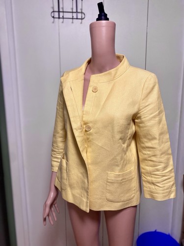 Talbots Yellow Linen Blazer Women’s 2 Jacket 3/4 Sleeves Career Work Lined - Picture 15 of 16