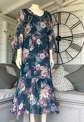 Anthropologie Kachel Floral Sheer Midi Tiered Hem Bell Sleeve Dress & Slip S 6 8 | eBay Anthropologie Kachel Floral Sheer Midi Tiered Hem Bell Sleeve Dress & Slip S 6 8 | eBay