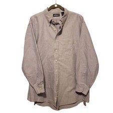 Lands' End Mens Sz 17.5/33 Blue Solid Long Sleeve Button Down Dress Shirt