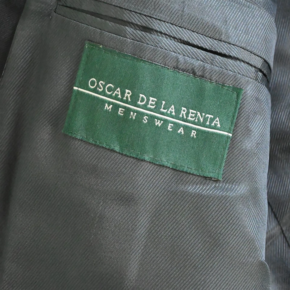 Traje De Colección Oscar de la Renta 43L 44L 38x32 Azul Marino Rayas 100% Lana Para Hombre Foto 3 de 4
