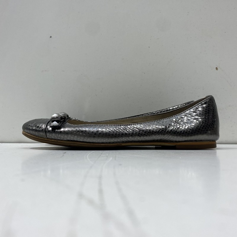 Michael Kors Women Silver Leather Slip-On Ballet Flats Size 5