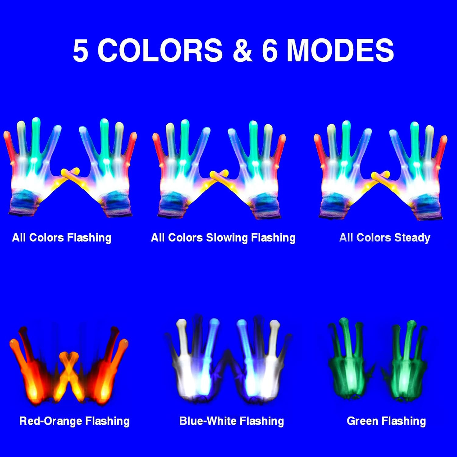 LED Gloves for Kids, Teens & Adults - Finger Light Gloves with 5 Colors/6 Modes