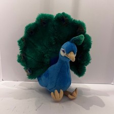 FAO Schwarz Blue Peacock Plush Toy Stuffed Animal Green Feather Tail 2013