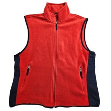 Gap Fleece Vest Large Red Navy Blue Vintage 90s Full Zip Back Pocket 131703