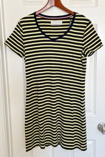 Tommy Hilfiger Ladies M Yellow Black  Striped Short Sleeve V-Neck Dress 