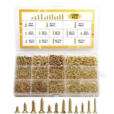 1300 Pcs Wood Screws Kit - M2 M2.5 M3 Flat Head Self-Tapping Screws  Gold fl...