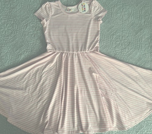 Dot Dot Smile Cap Sleeve Twirl Dress Girls 7 Pink White Stripe