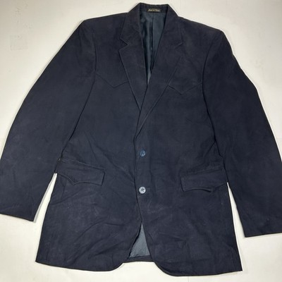 Vtg Circle S Men Western Cowboy Navy Blue Faux Suede Sport Coat Jacket Sz 40L