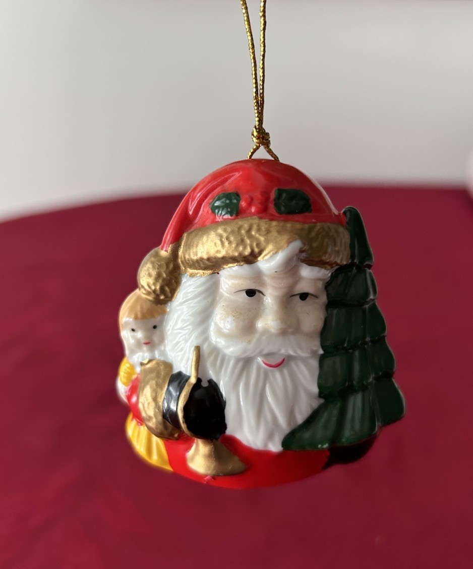 Vintage Ceramic Santa Bell Christmas Ornament in Excellent Condition