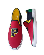NEW Boy's Polo Ralph Lauren Landyn Slip On Logo Patch Canvas Shoes 6.5 red Blue