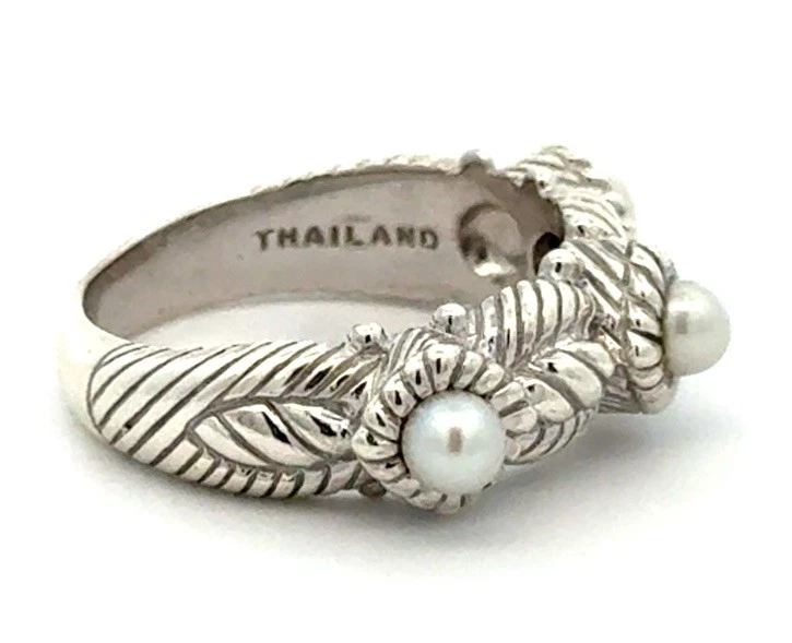 Designer Judith Ripka 925 Sterling Silver Three Pearl Twisted Cable Ring - Image 3 of 4