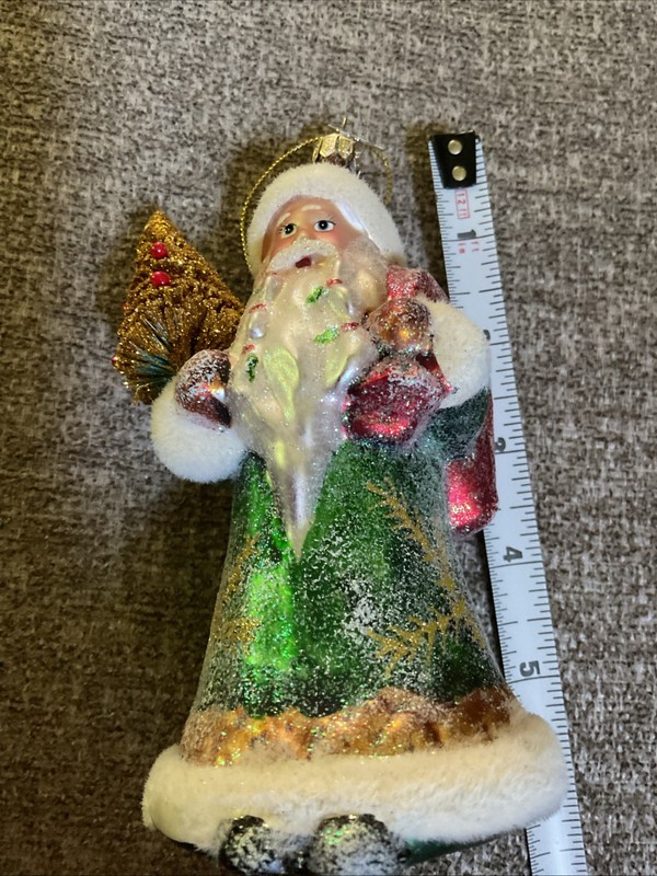 KSA Kurt Adler Winter Green Glass Santa Bottle Brush Tree Ornament