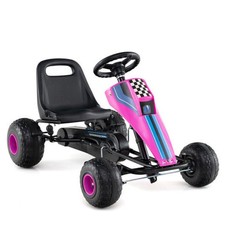 4-Wheel Ride On Toy Pedal Go Kart for Kids with Steering Wheel and Safe Handbrak